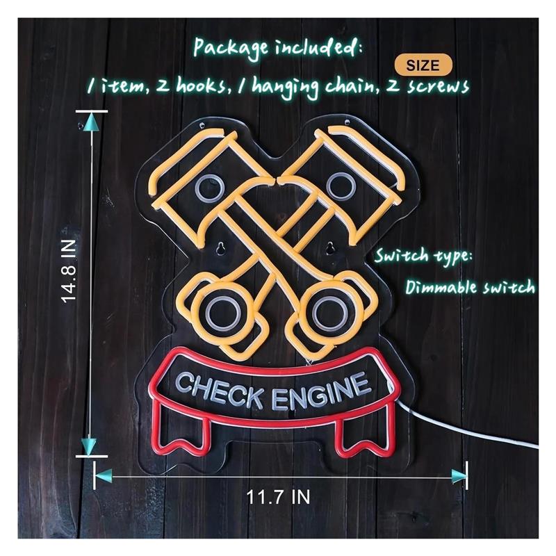 Letreiro Neon Check Engine par - Auto Repair Shop Signs avaliação e preço